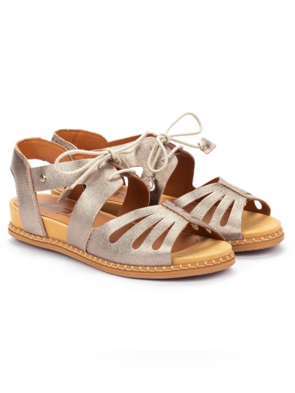 PIKOLINOS Marazul women's Metallic Taupe Cutout Lace-Up Flats sz 40
